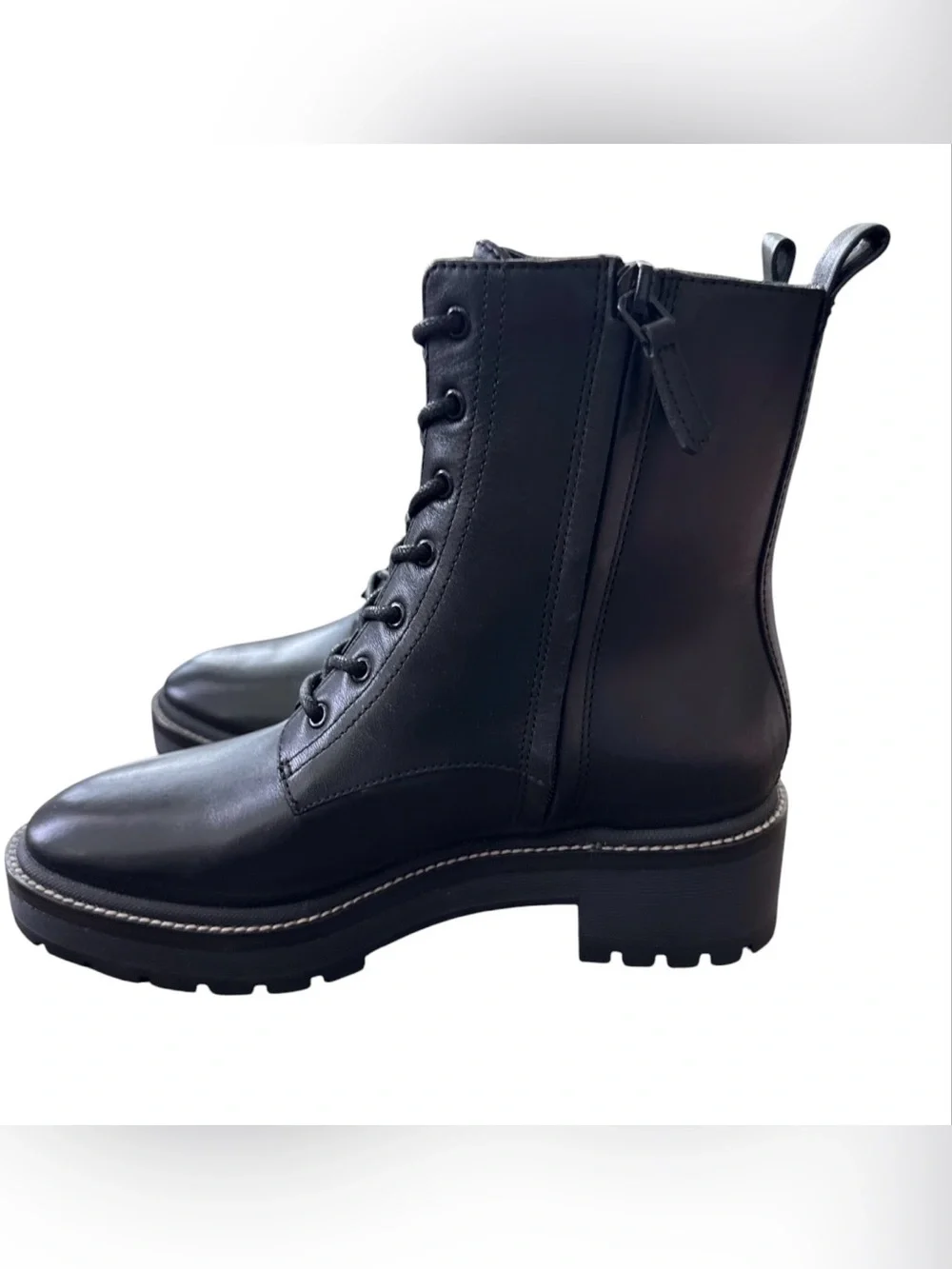 Tory Burch Lug Sole Ankle Boots Perfect Black Leather Lace Up Combat Size 7M New